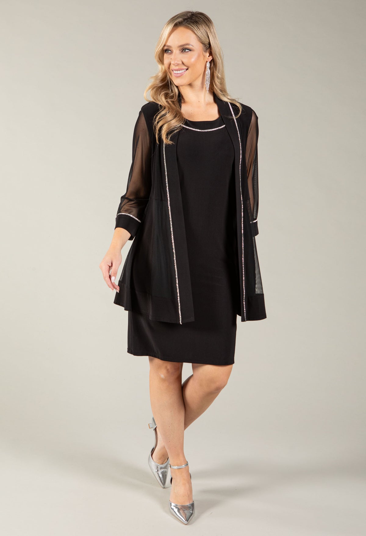 Sequin Trim Shift Dress and Cardi 2 Piece Set