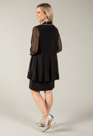 Sequin Trim Shift Dress and Cardi 2 Piece Set