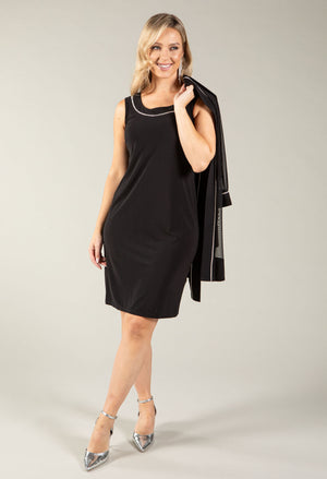 Sequin Trim Shift Dress and Cardi 2 Piece Set