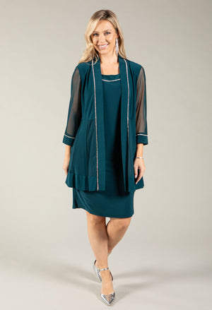 Sequin Trim Shift Dress and Cardi 2 Piece Set