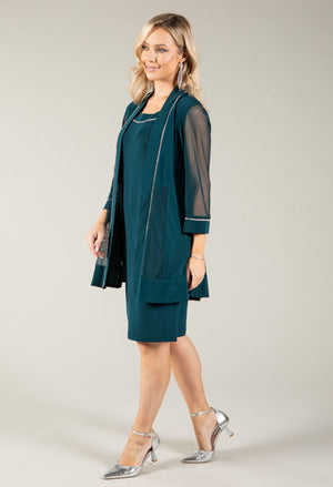 Sequin Trim Shift Dress and Cardi 2 Piece Set