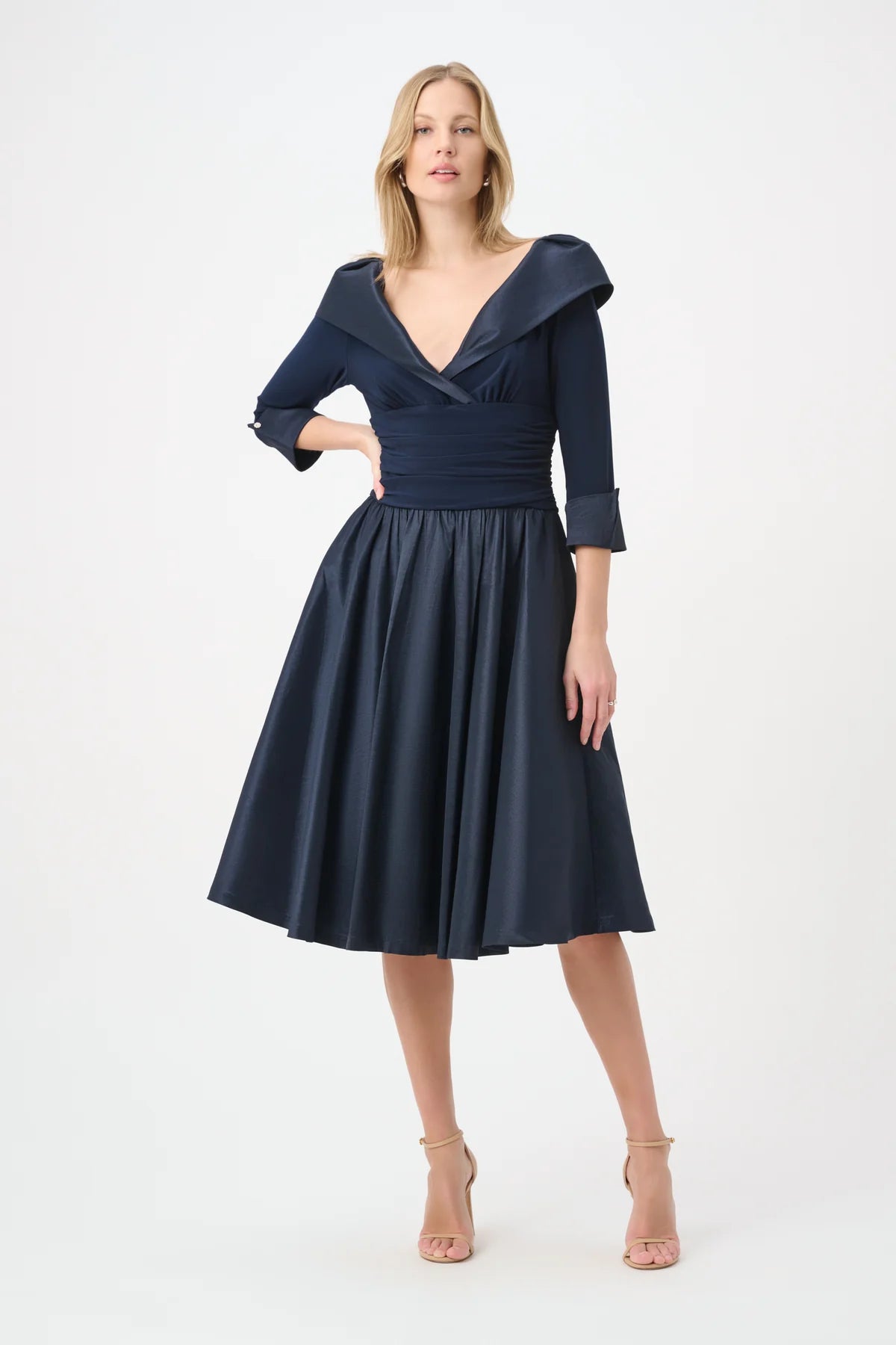 V-Neck Lapel Fit & Flare Dress