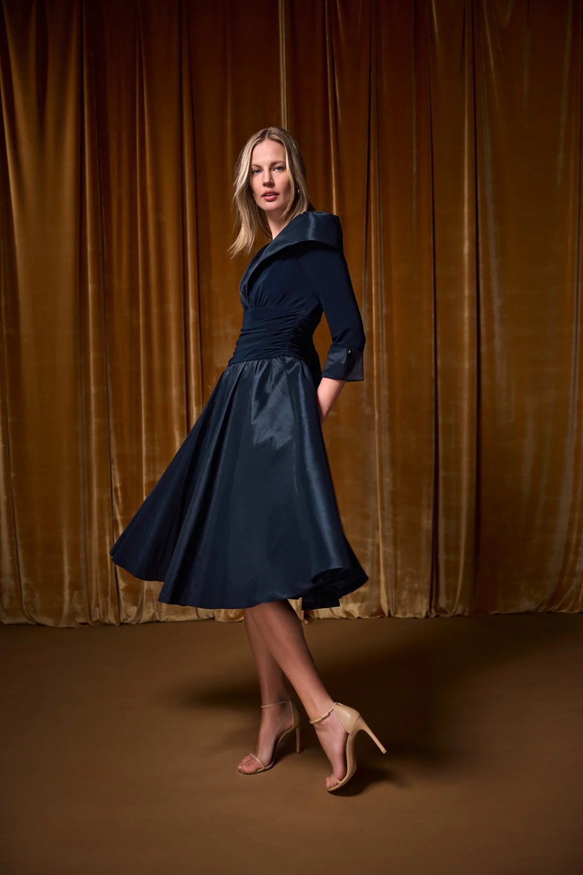 V-Neck Lapel Fit & Flare Dress
