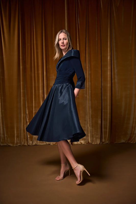 V-Neck Lapel Fit & Flare Dress – Pamela Scott