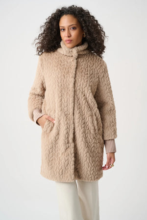 Chevron Faux Fur Coat