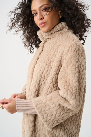 Chevron Faux Fur Coat