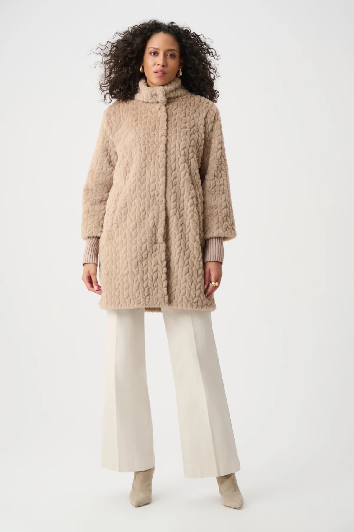 Chevron Faux Fur Coat