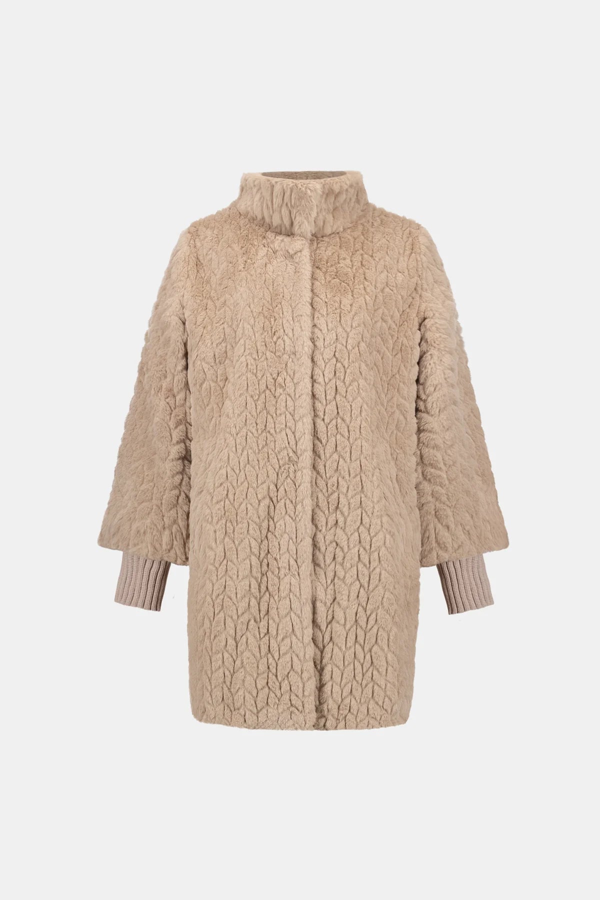 Chevron Faux Fur Coat