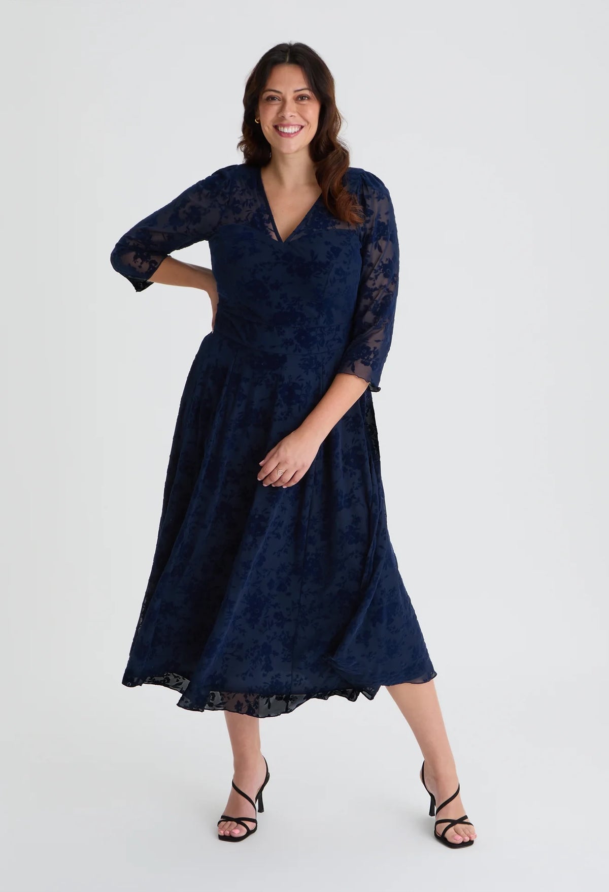 Katherine Velvet Flock Curve+ Midi Dress