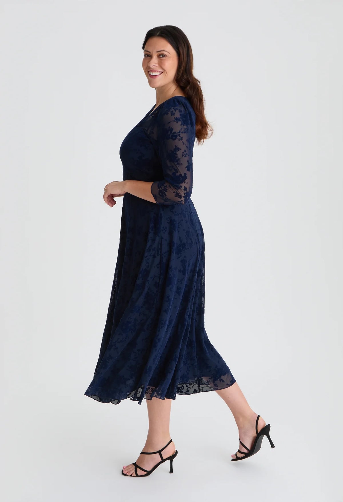 Katherine Velvet Flock Curve+ Midi Dress
