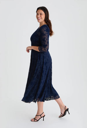 Katherine Velvet Flock Curve+ Midi Dress