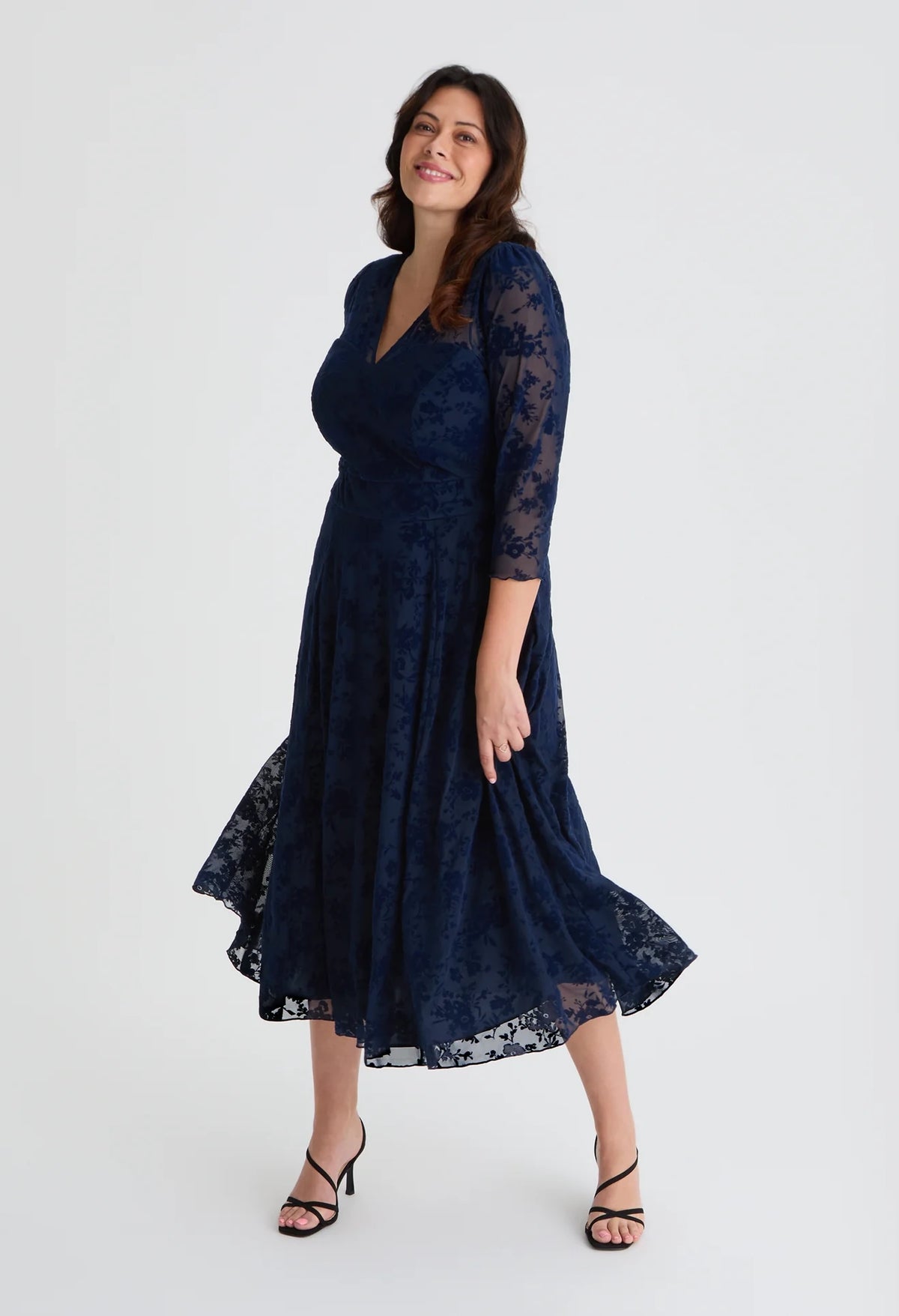 Katherine Velvet Flock Curve+ Midi Dress