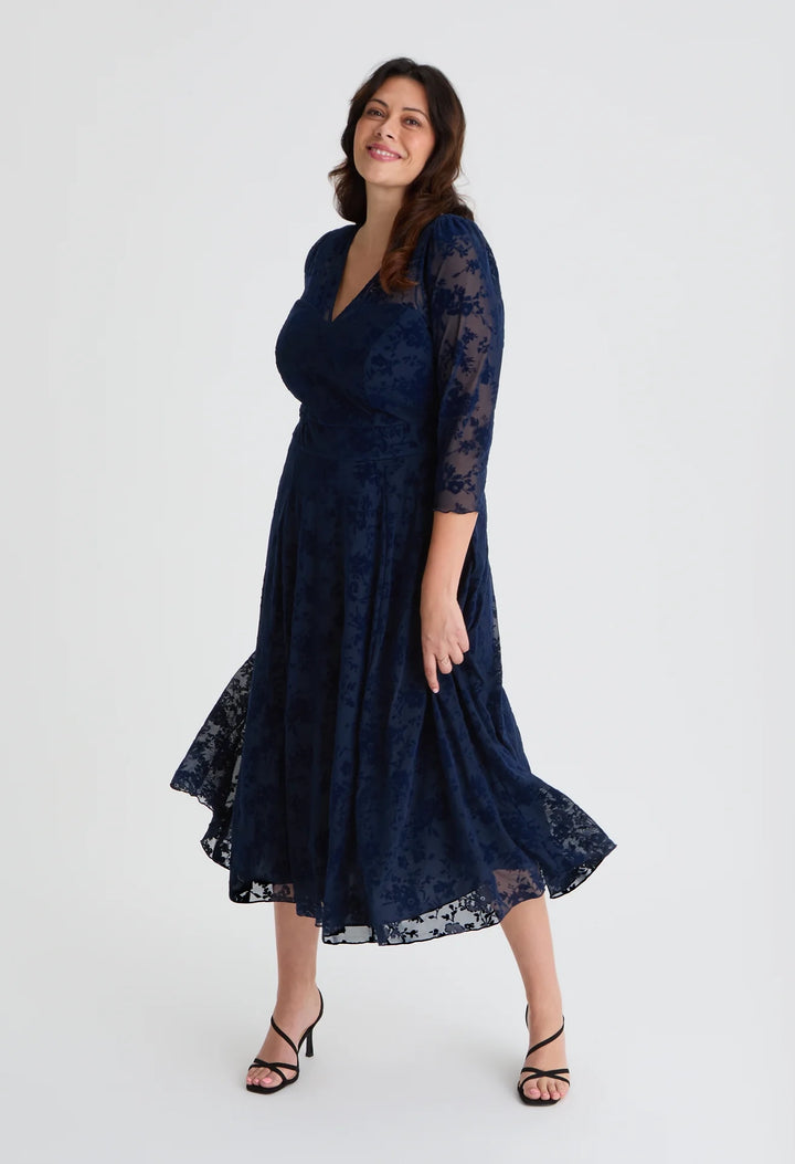 Katherine Velvet Flock Curve+ Midi Dress, view 2 – Pamela Scott