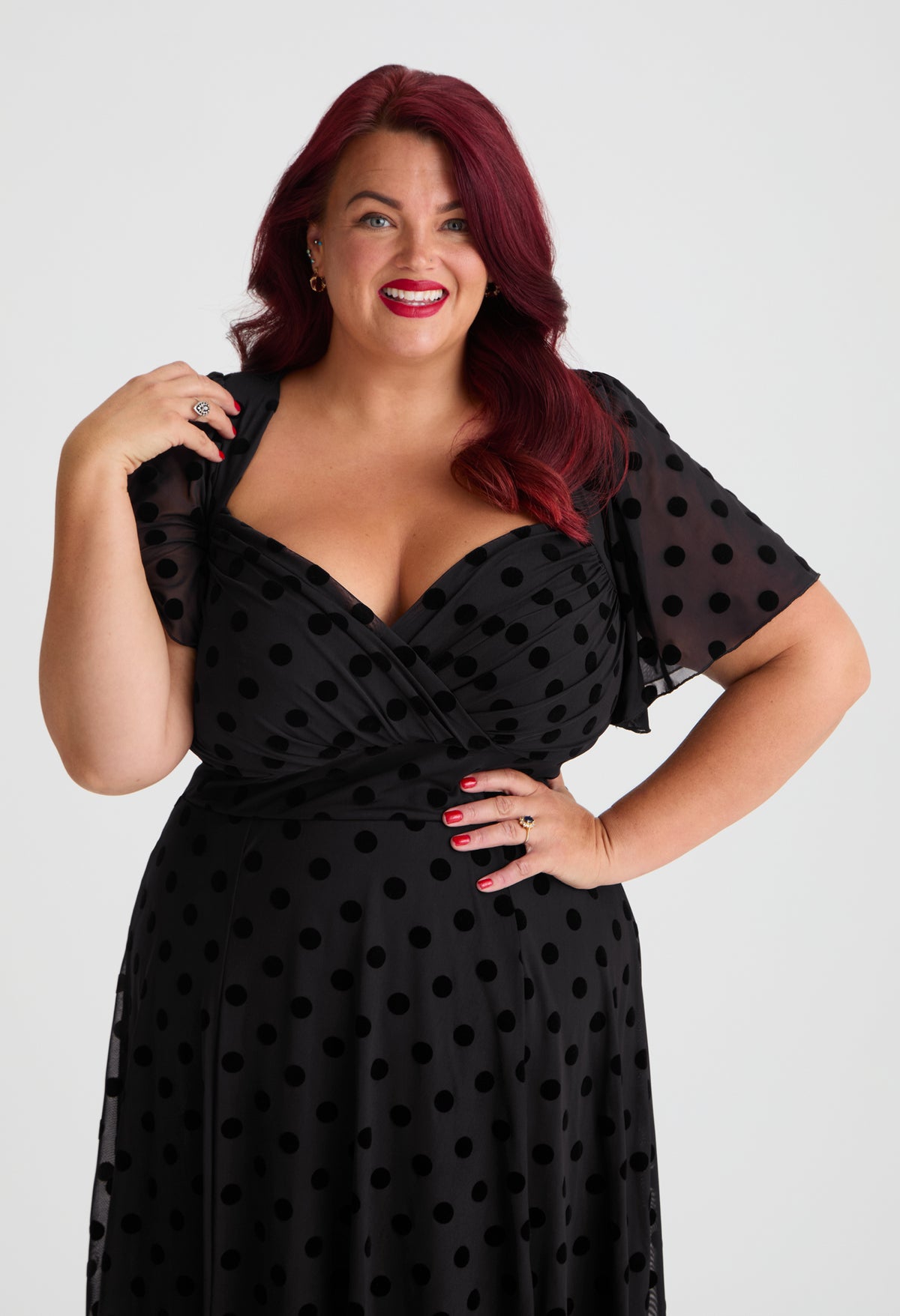 Liz Bolero Wrap Bodice Curve+ Midi Dress, view 3 – Pamela Scott
