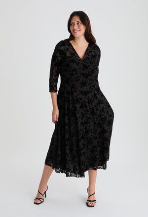 Katherine Velvet Flock Curve+ Midi Dress