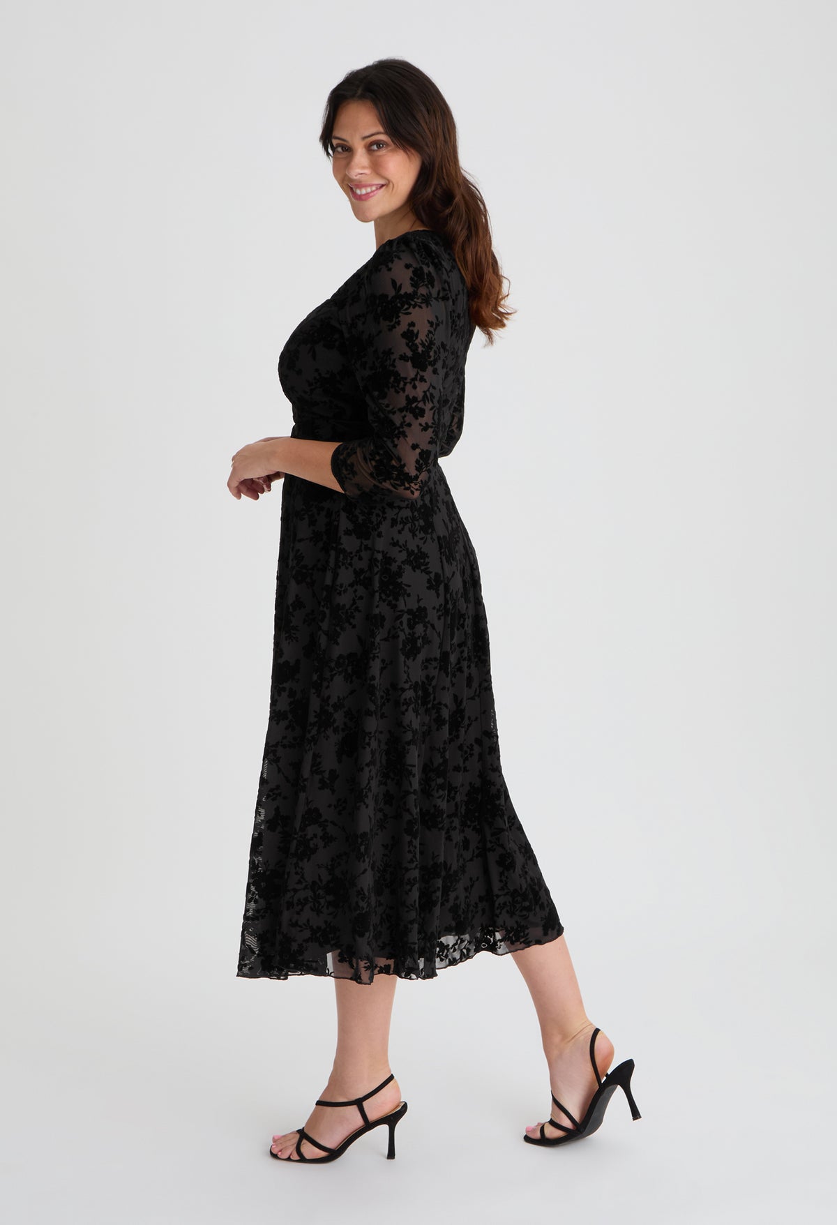 Katherine Velvet Flock Curve+ Midi Dress