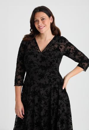 Katherine Velvet Flock Curve+ Midi Dress