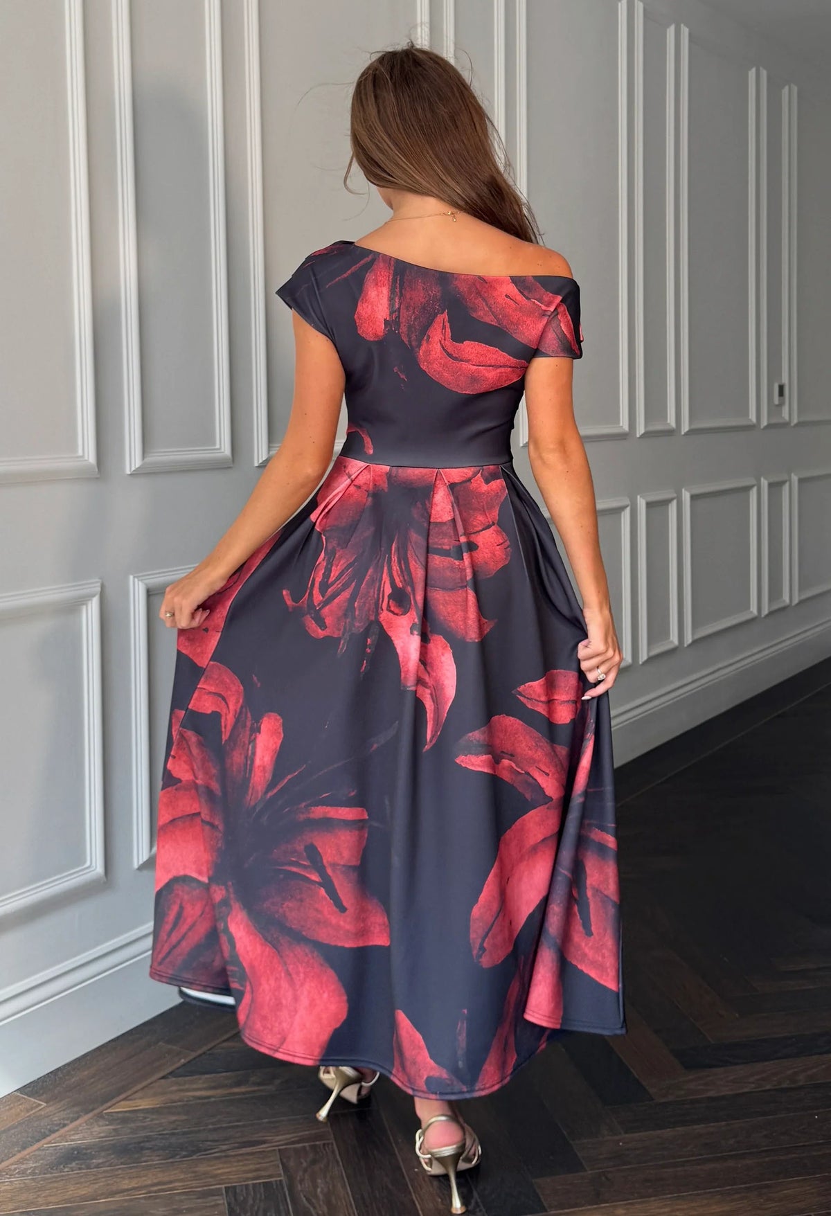 Betty Asymmetric Neckline Skater Midi Dress