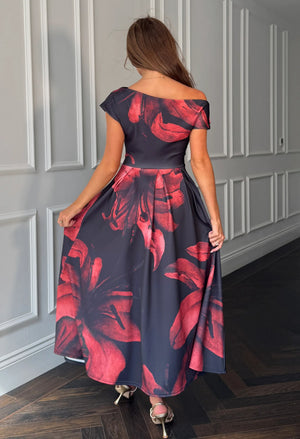 Betty Asymmetric Neckline Skater Midi Dress
