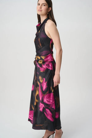 Floral Satin Halter Midi Dress