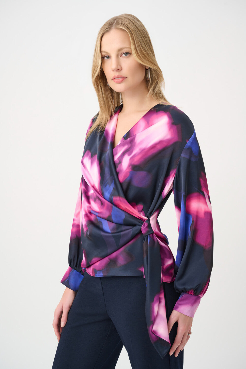 Floral Print Satin Wrap Top
