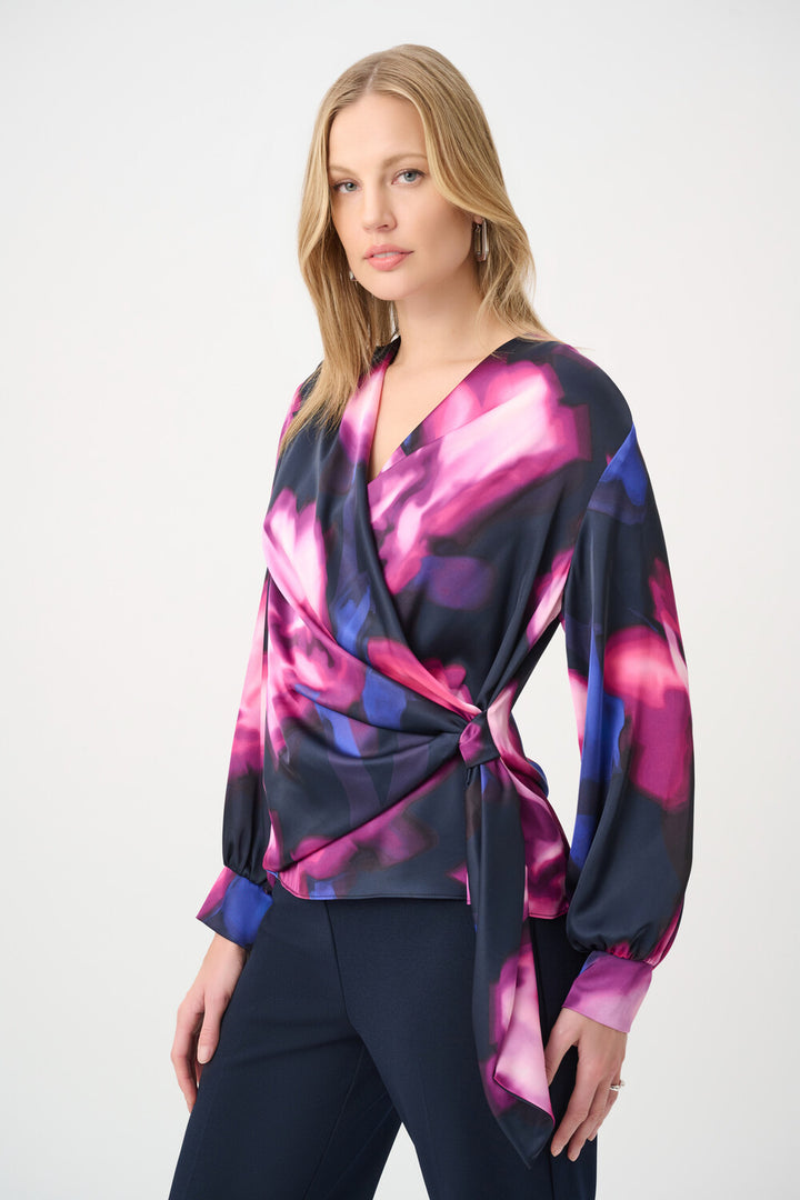 Floral Print Satin Wrap Top