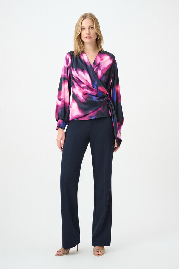 Floral Print Satin Wrap Top