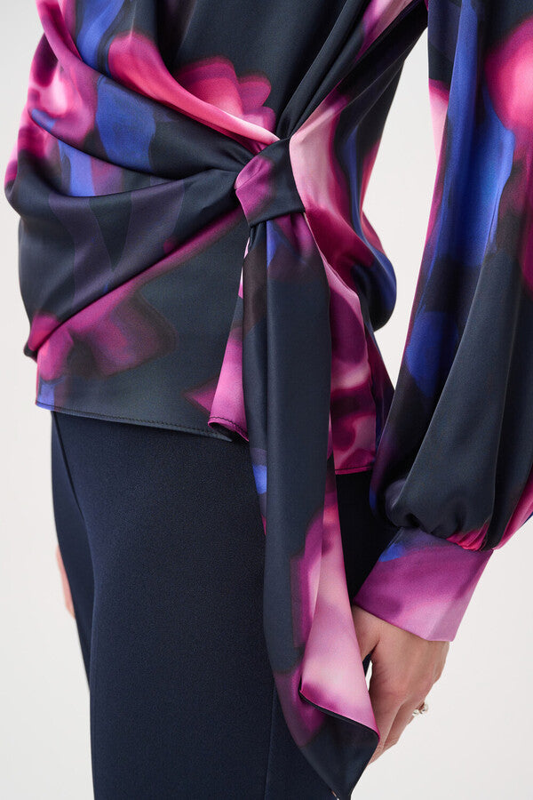 Floral Print Satin Wrap Top