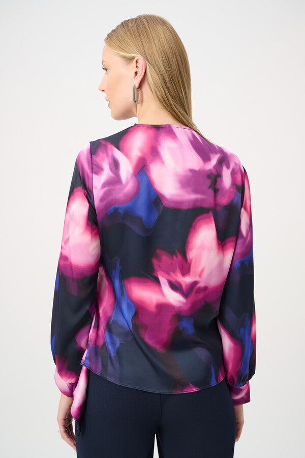 Floral Print Satin Wrap Top