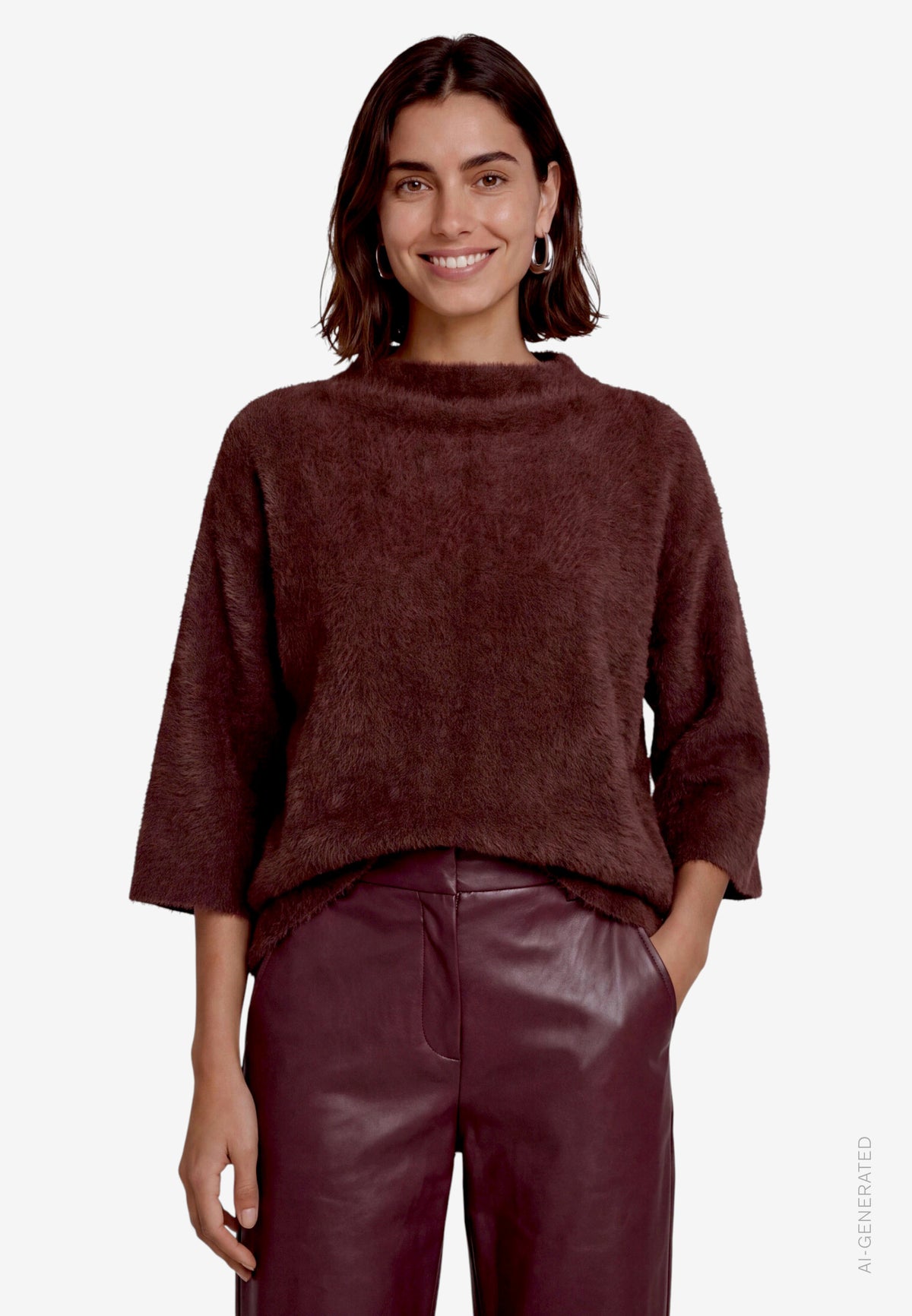 3/4 Sleeve Herringbone Knit Top