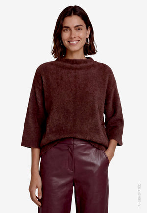 3/4 Sleeve Herringbone Knit Top