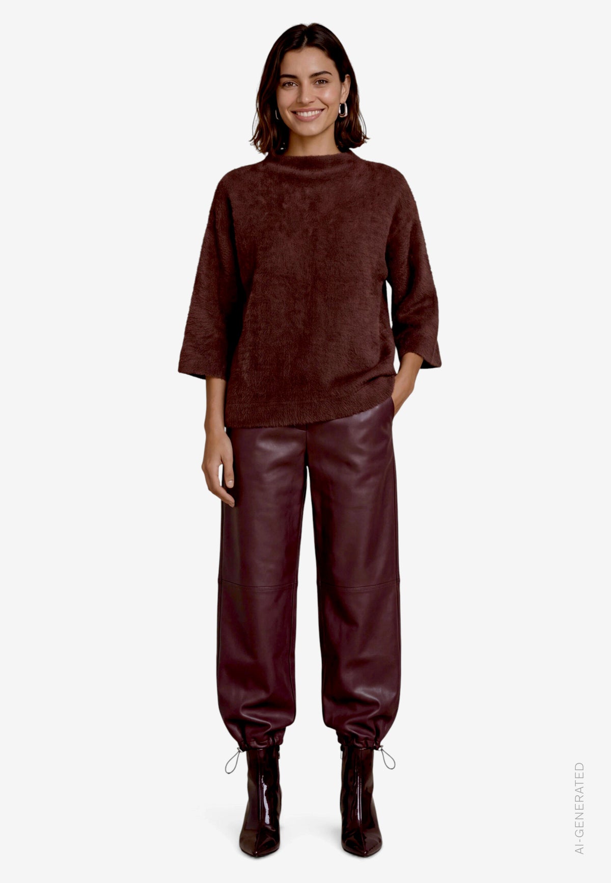3/4 Sleeve Herringbone Knit Top