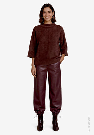 3/4 Sleeve Herringbone Knit Top