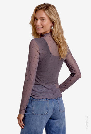 Mesh Top With Rhinestone Detail