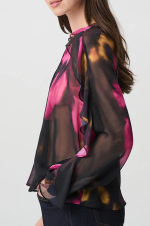 Floral Chiffon V-Neck Ruffle Top