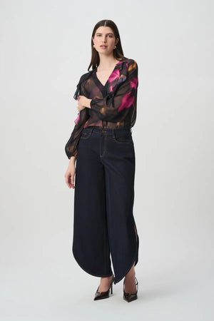 Floral Chiffon V-Neck Ruffle Top