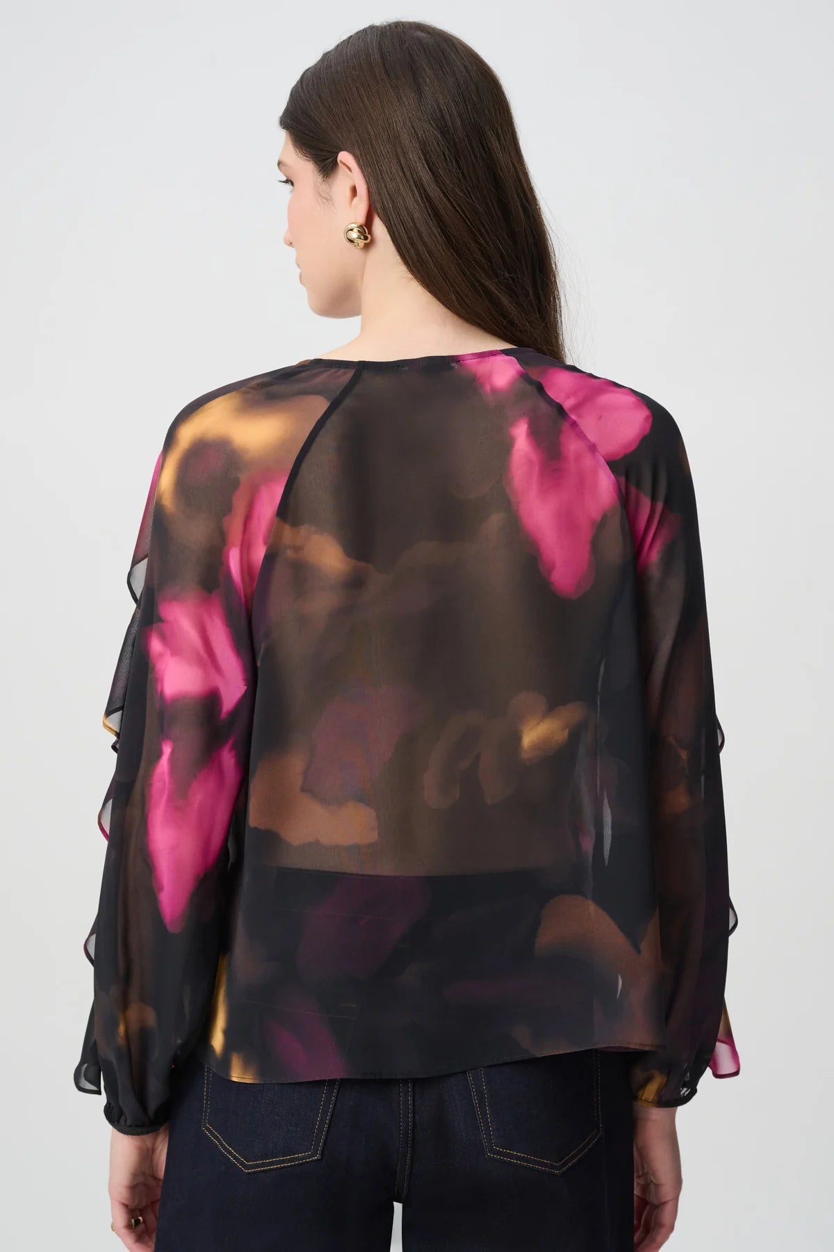 Floral Chiffon V-Neck Ruffle Top
