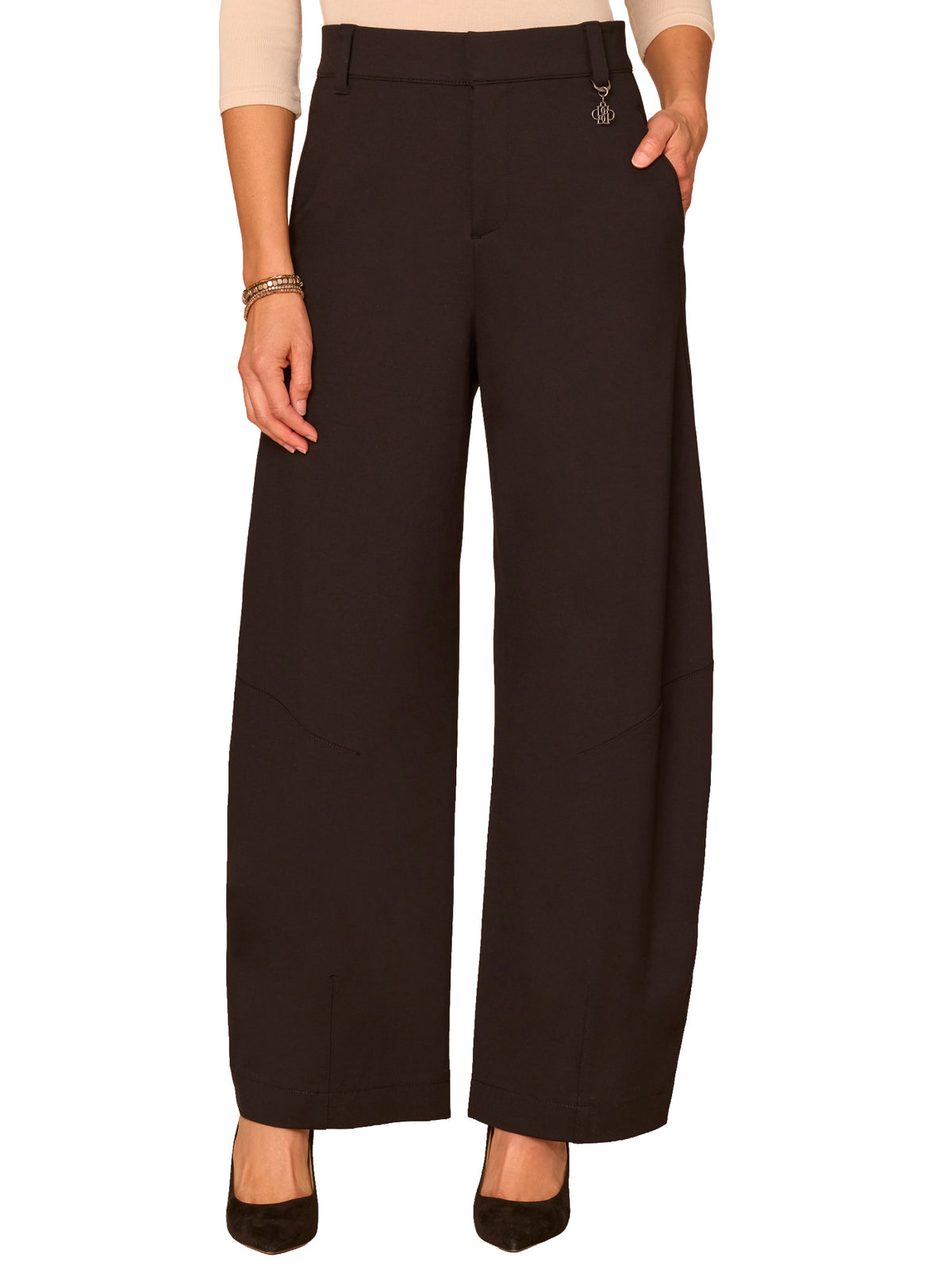 Ultra Skyrise Round Up Barrel Leg Ponte Knit Pants with Waist Charm