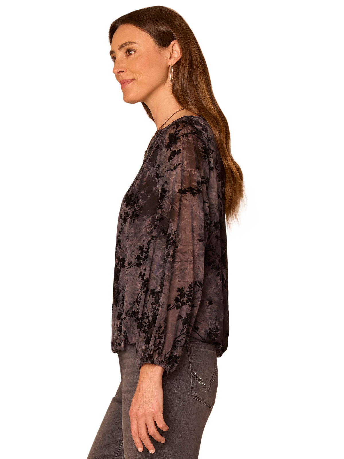 Bubble Hem Abstract Print Blouse