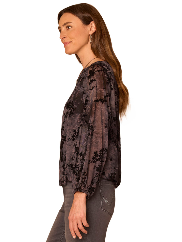 Bubble Hem Abstract Print Blouse, view 2 – Pamela Scott