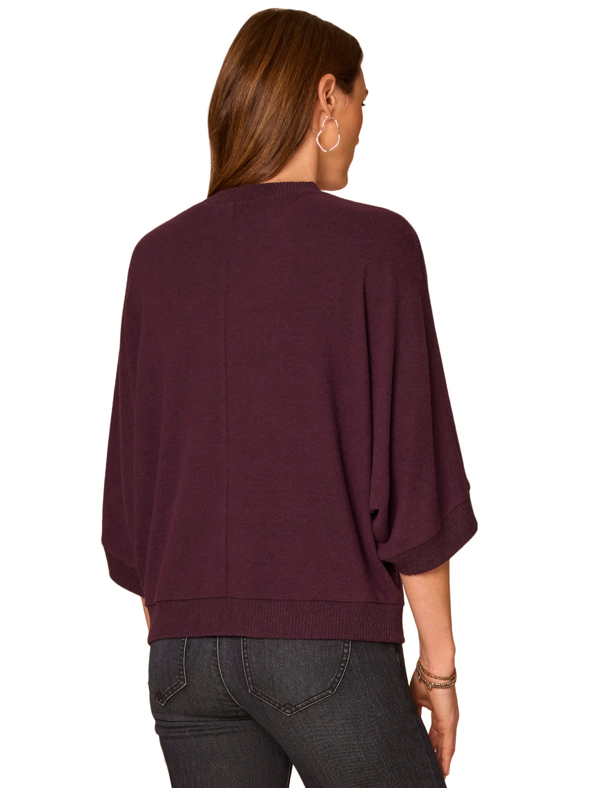 Three Quarter Dolman Sleeve Embroidered Knit Top