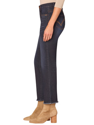 “Ab”solution® High Rise Fray Slim Straight Jeans with Cascading D