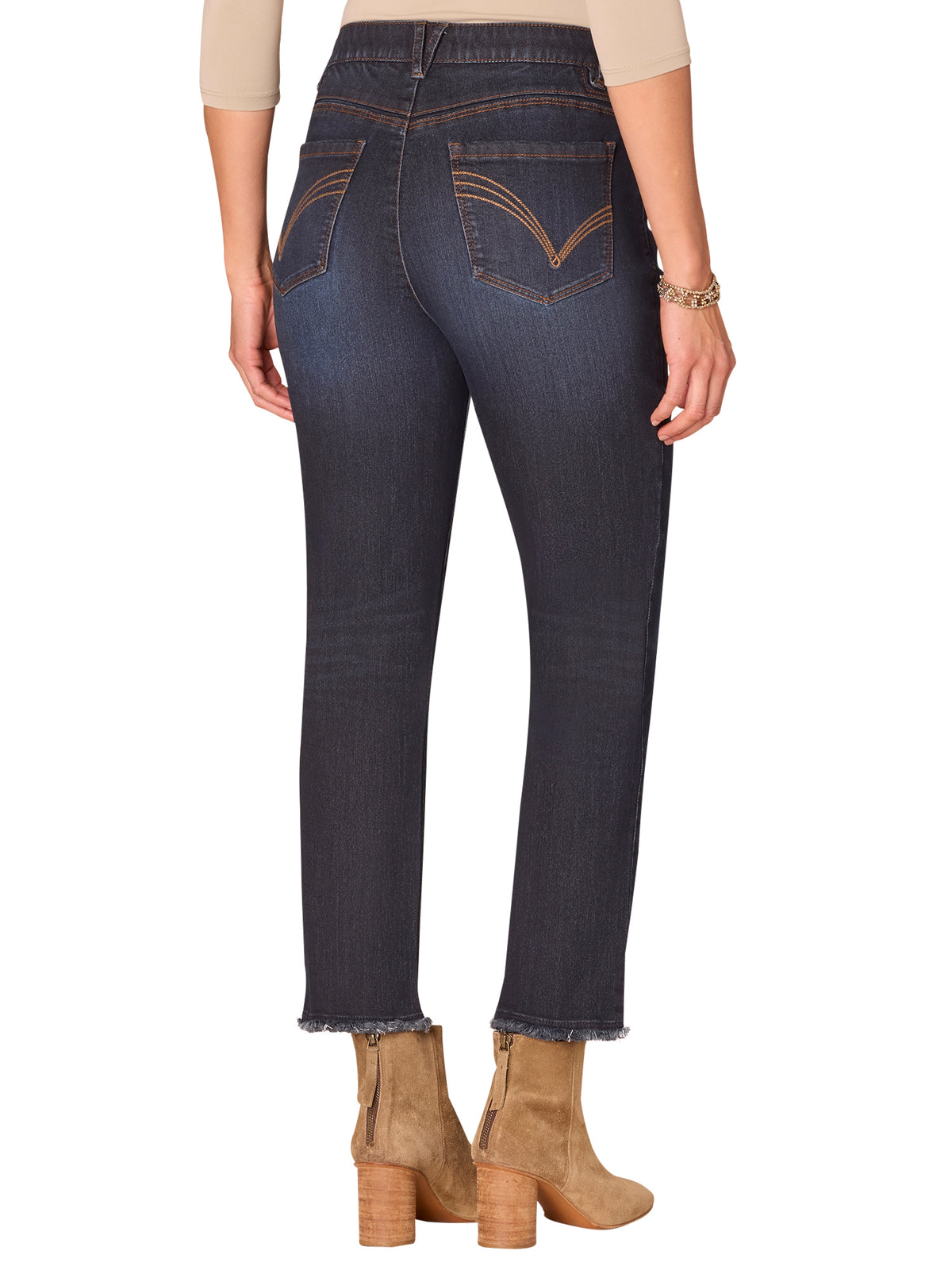 “Ab”solution® High Rise Fray Slim Straight Jeans with Cascading D