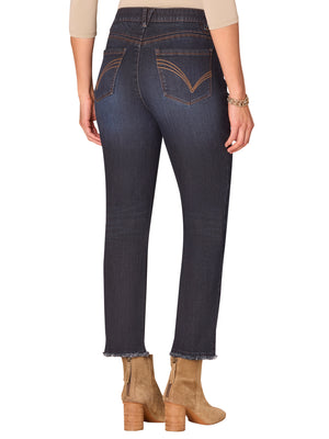 “Ab”solution® High Rise Fray Slim Straight Jeans with Cascading D