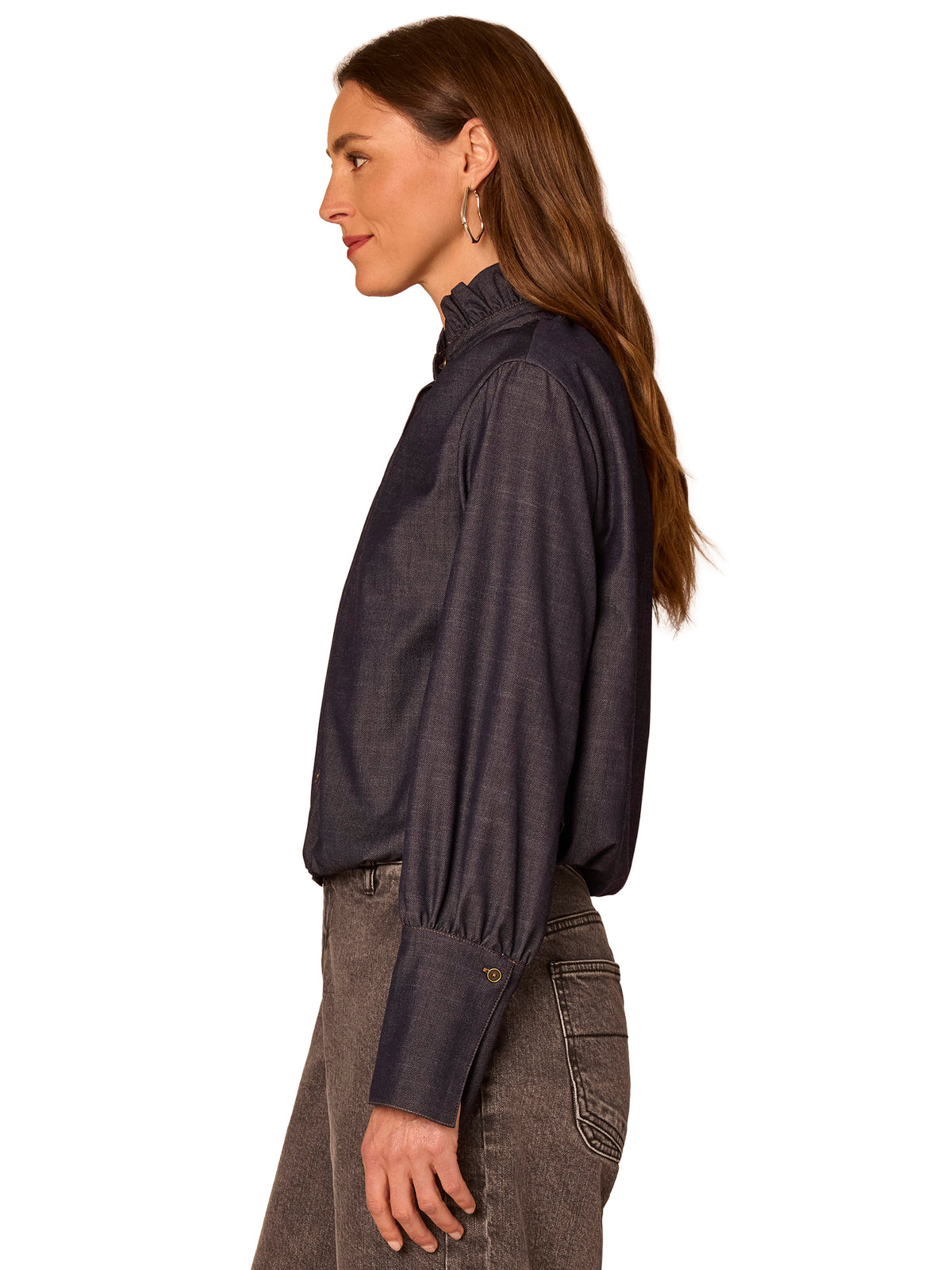 Bubble Hem Woven Button Up Shirt