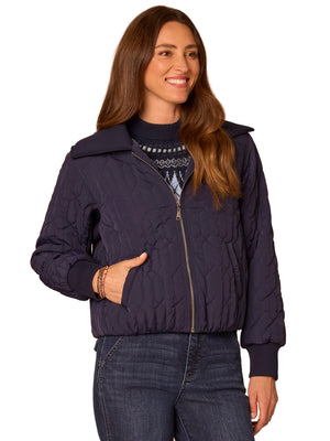 Quilted Zip front Sweater Jacket