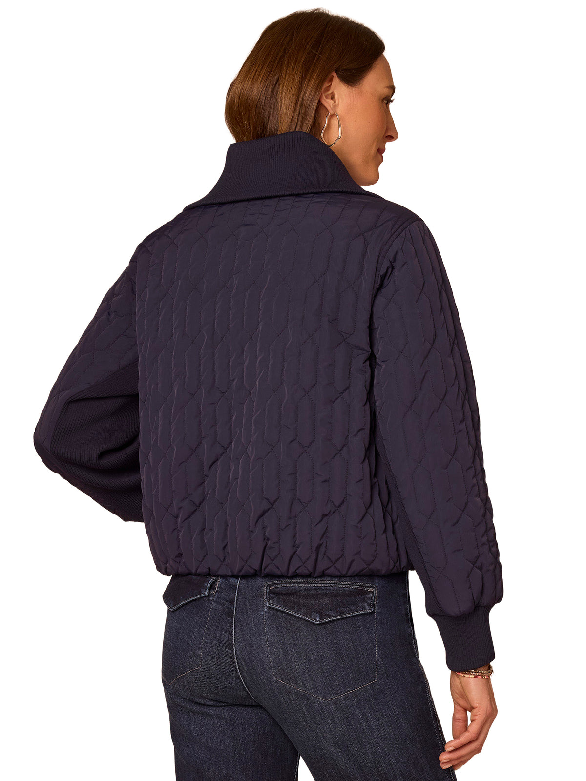 Quilted Zip front Sweater Jacket