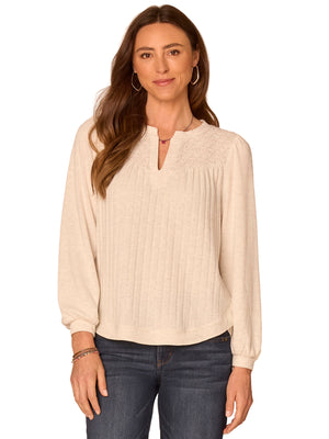Mandarin Collar Half Placket Knit Top