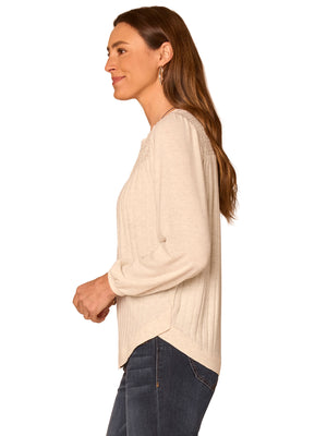 Mandarin Collar Half Placket Knit Top