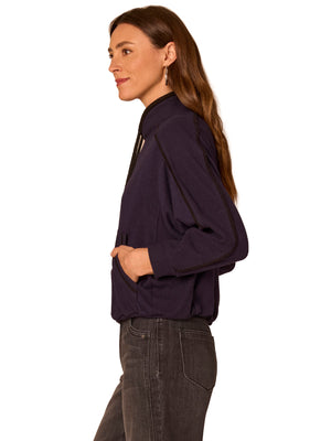Mixed Media Knit Tie Collar Top